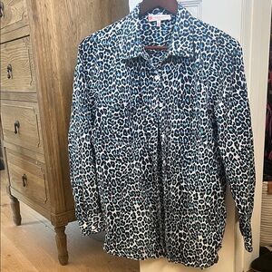 Jude Connally Leopard Print Button-Down Shirt – Blue & White – Women’s
